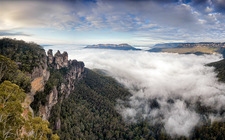 JV141 The Three Sisters & Mt. Solitary with mist in the valley